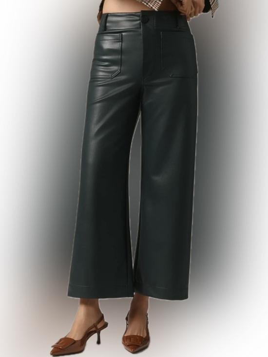 Maeve Pants - Maeve Anthropologie Colette Black Cropped Faux Leather Wide Leg Pants Sz 32